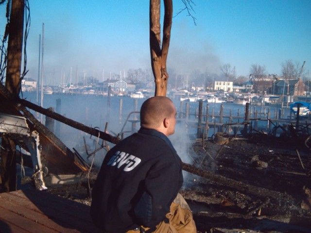 FF Stolle taking a breather at the Solomons Fire